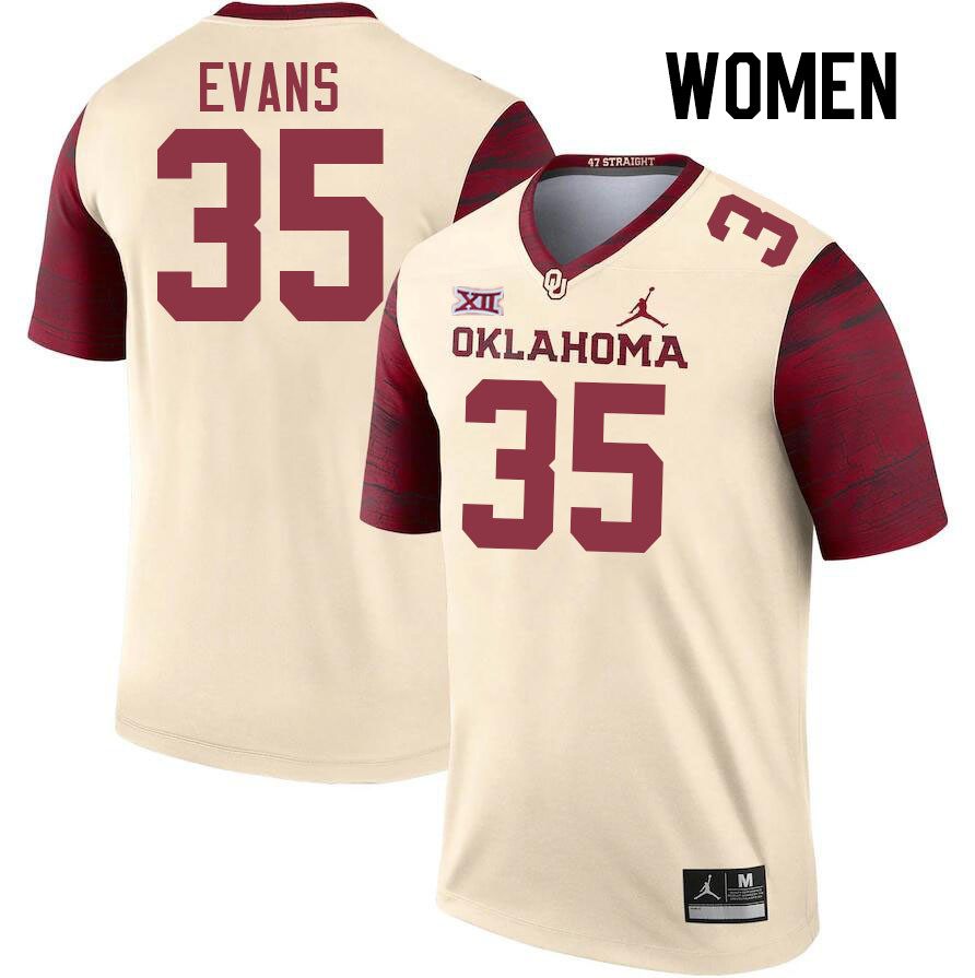 Women #35 Liam Evans Oklahoma Sooners College Football Jerseys Stitched-Cream